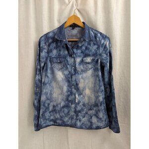 Fire Los Angeles womens M distressed bleached denim long sleeve snap shirt T11